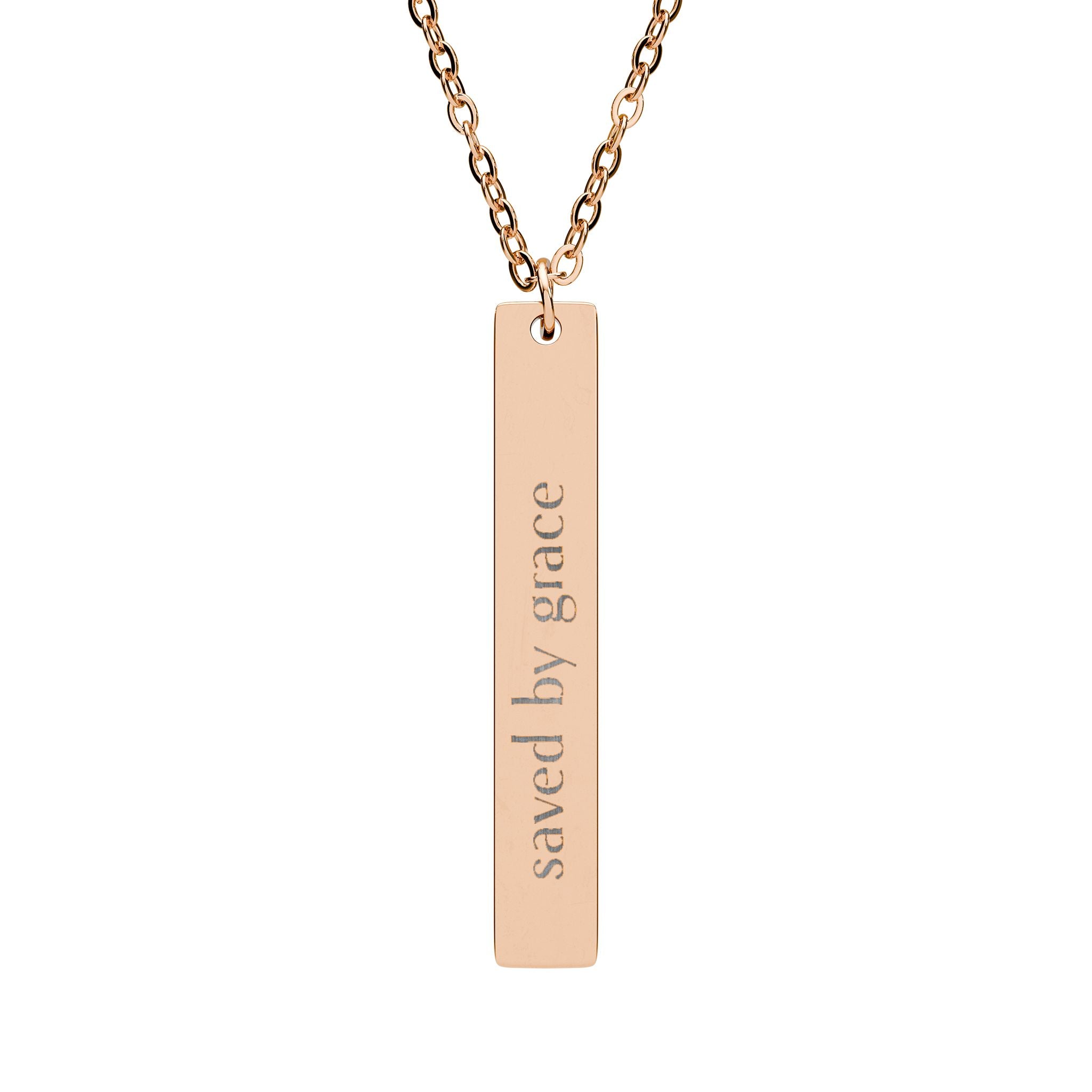 Vertical Bar Necklace — "Saved by grace"